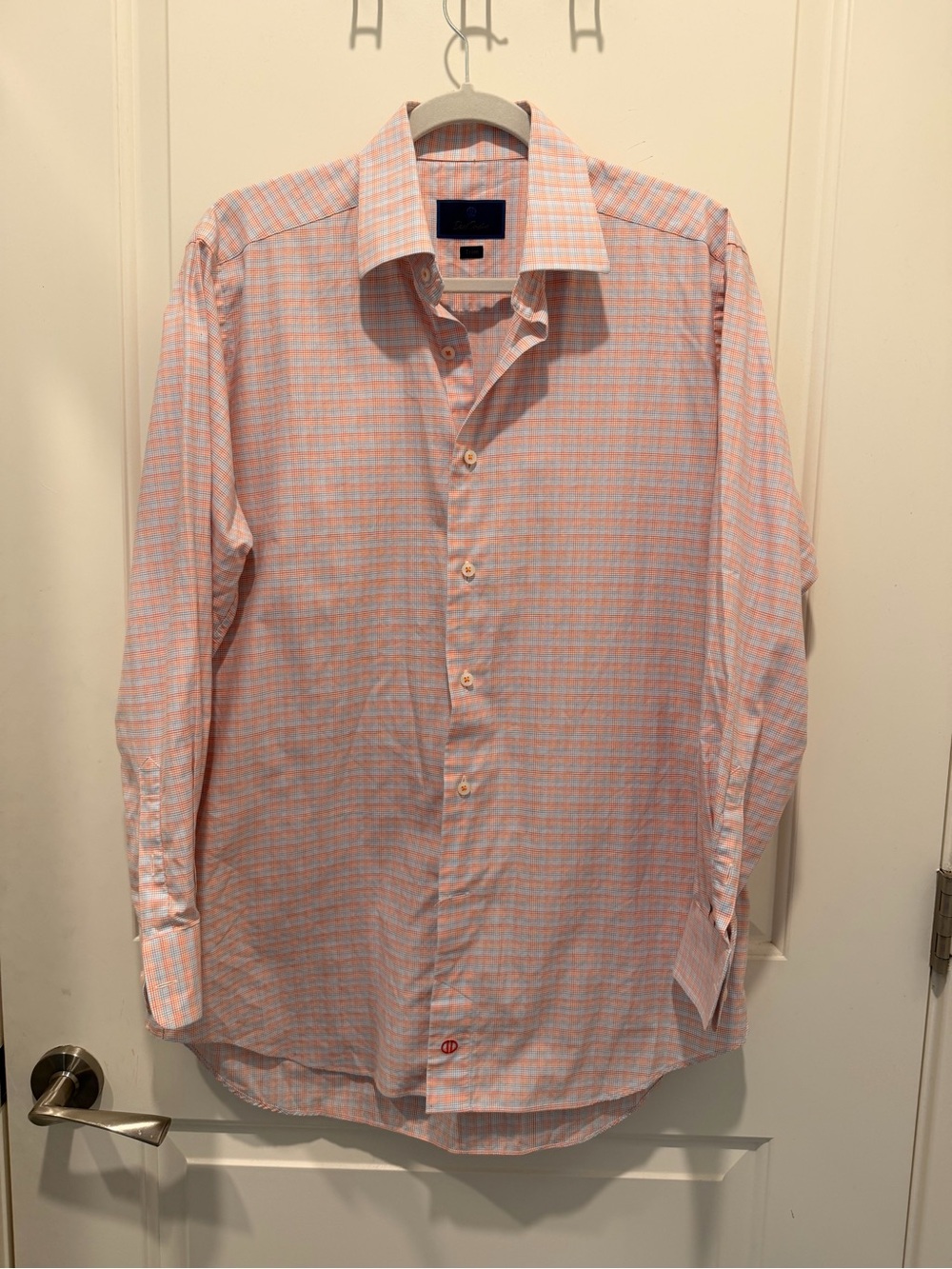 David Donahue Trim Fit
Orange Blue Plaid Dress
Shirt 16.5 32/33